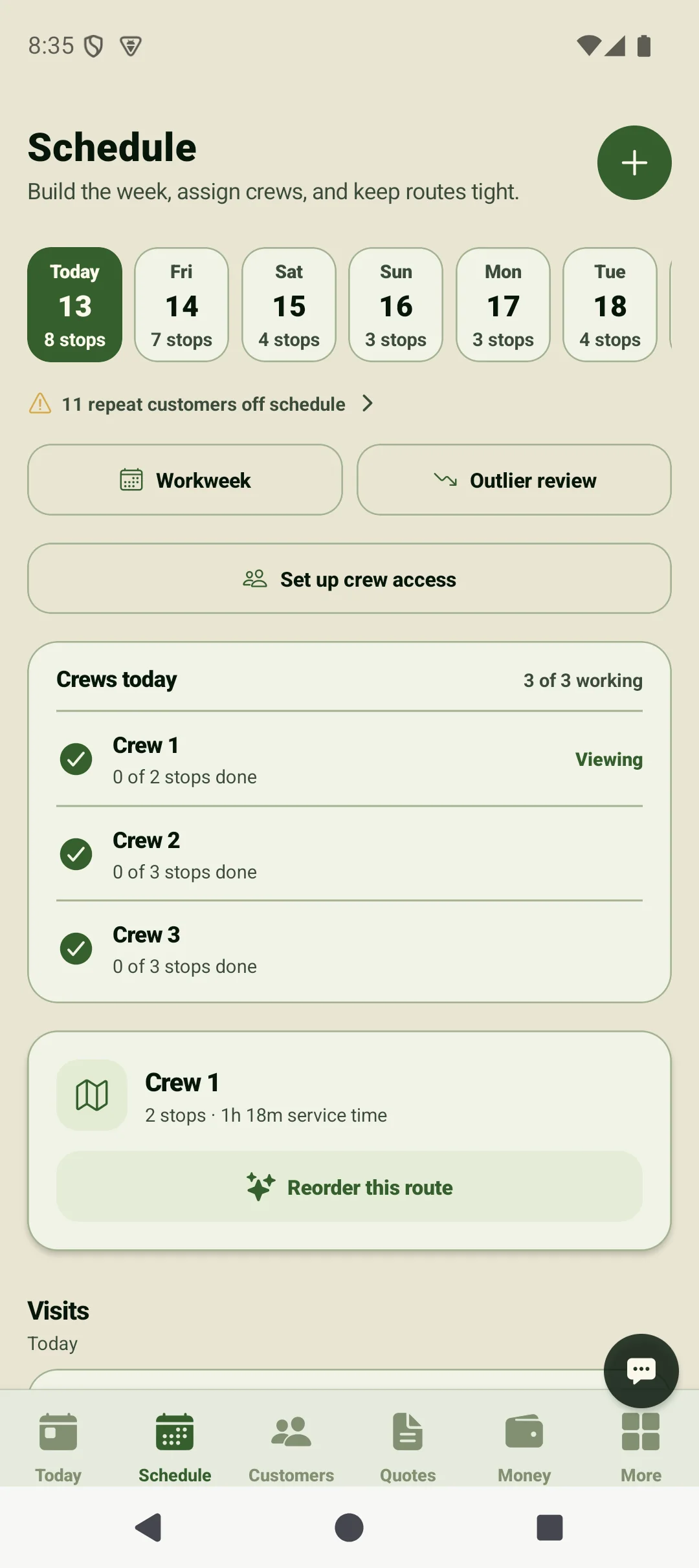 Business Suite schedule on a phone